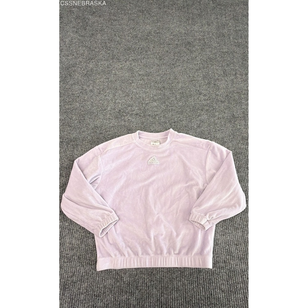 Adidas Women's Lavender Velour Crew Neck Loose Fit Sweatshirt Sz M
